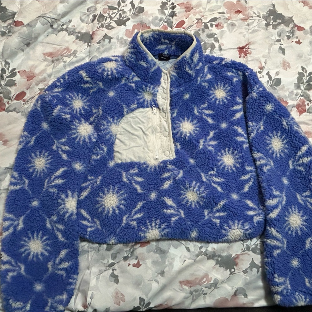 Cozy Blue and White Fleece Pullover